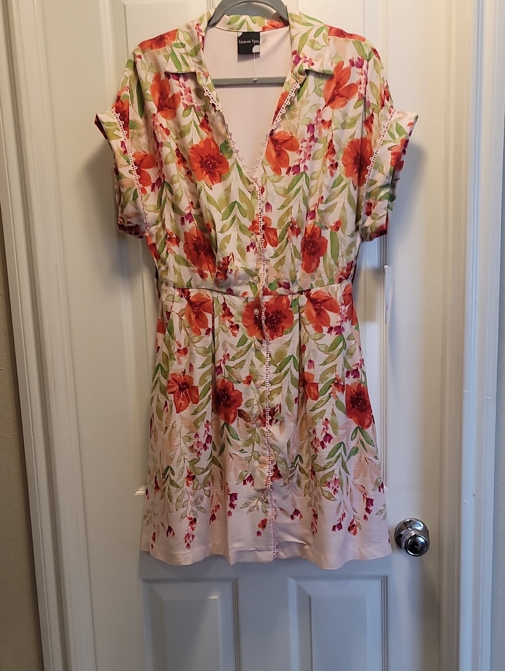 Maison Tara Linen Rayon Blend Floral Dress SZ 10, Nwt